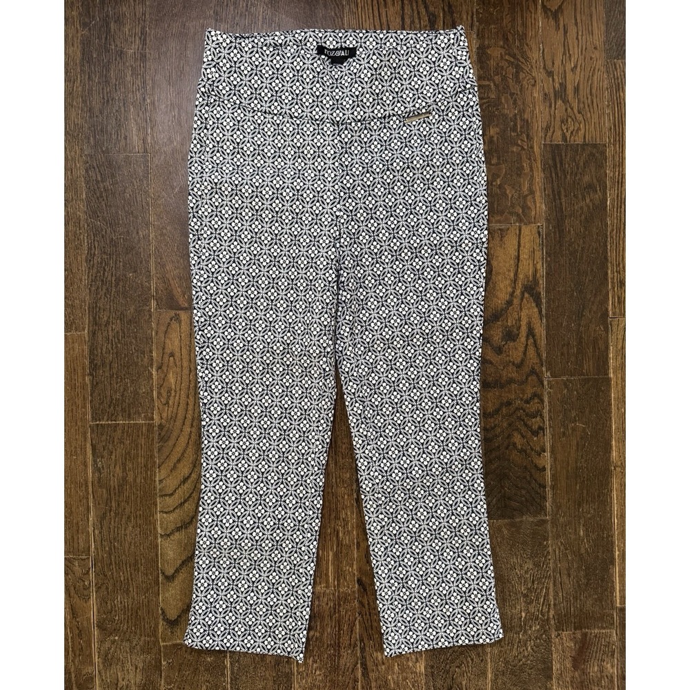 Roz & Ali Dress Pants Womens 2 Petite Blue White Excellent Mid Rise Stretch